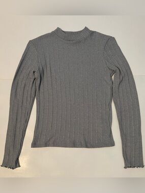 Hollister Grey Ribbed Long-Sleeve Top
